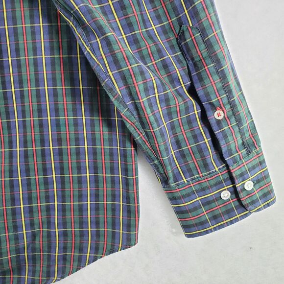 XL J. Mclaughlin Men's Button Up Shirt Plaid Blue Green Yellow Red Contrast Cuff - Picture 9 of 10